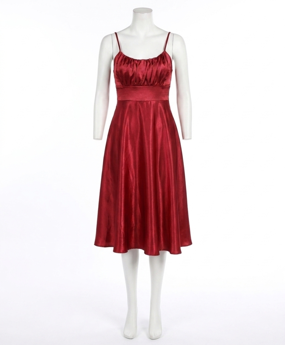 NEW PEACH LOVE satin scoopneck midi dress in red